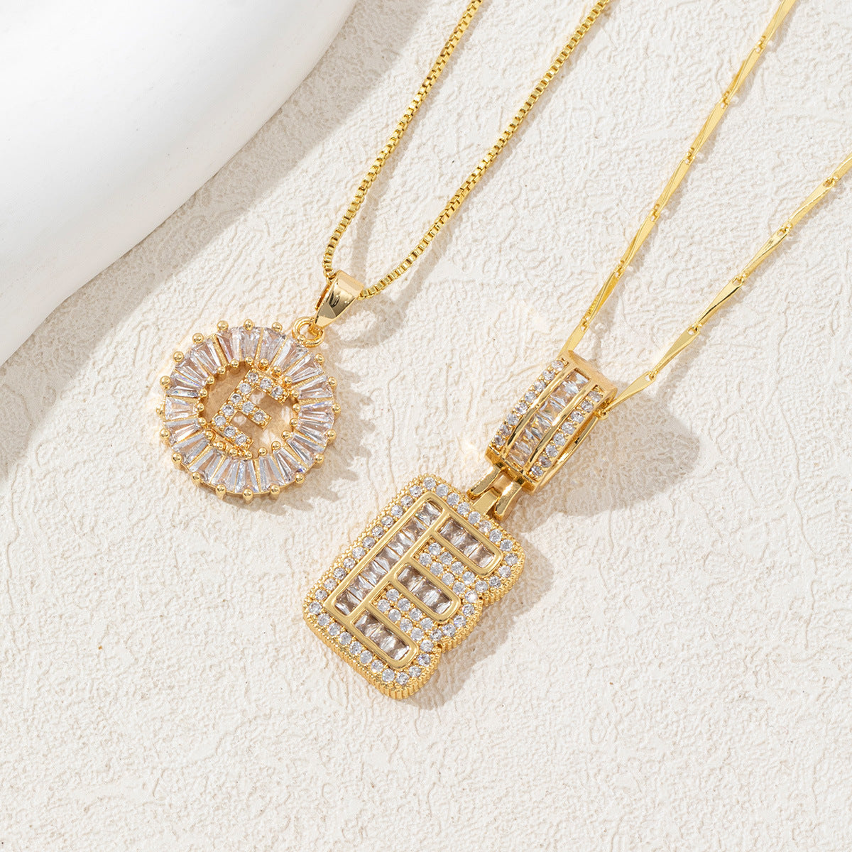 14K Two Piece Diamond Letter Inicials Necklace