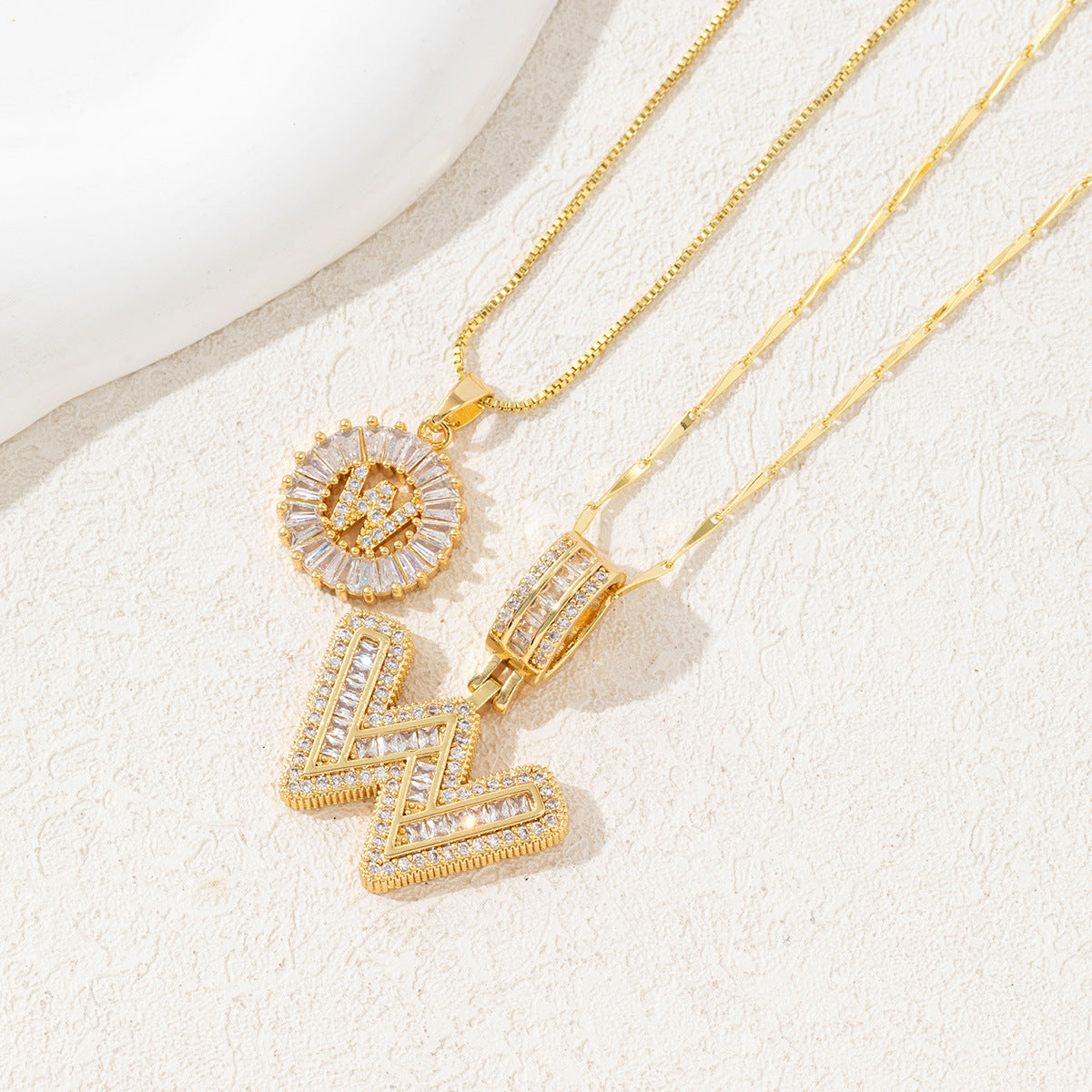 14K Two Piece Diamond Letter Inicials Necklace