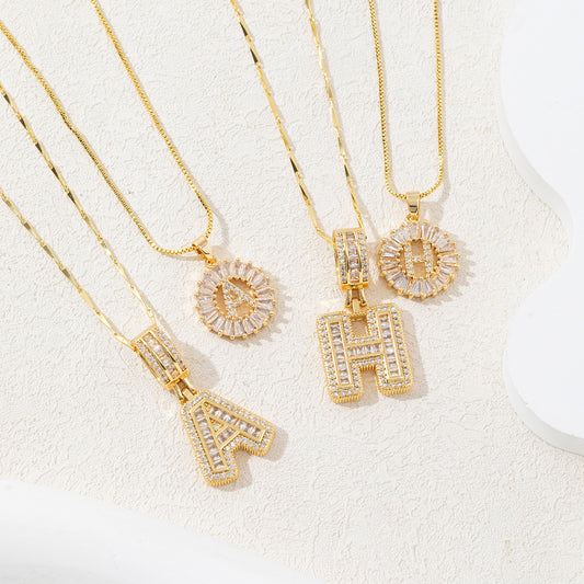 14K Two Piece Diamond Letter Inicials Necklace