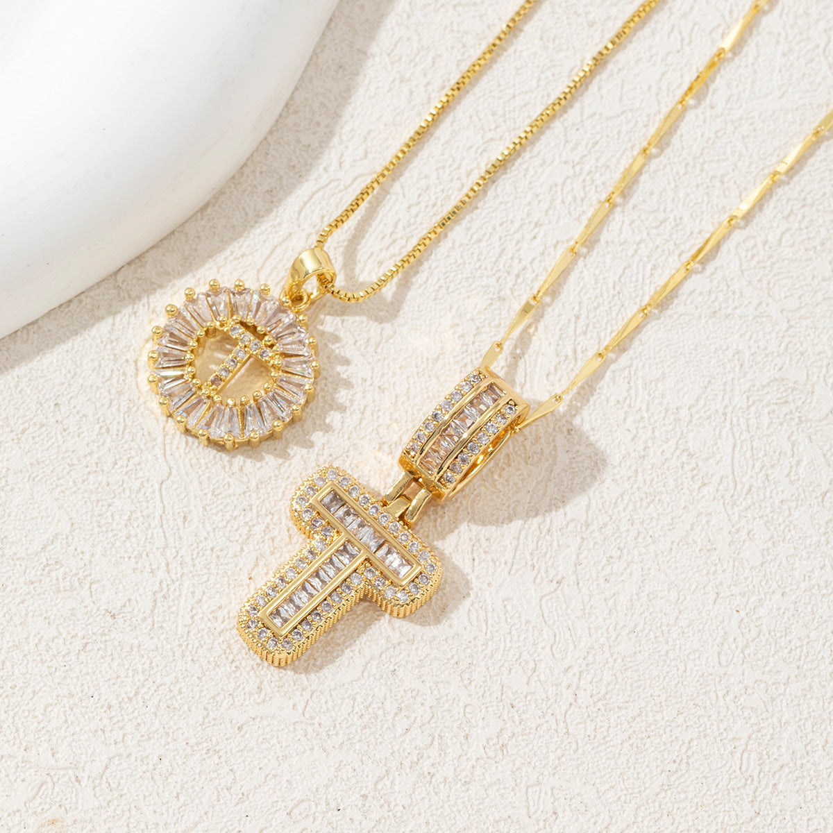 14K Two Piece Diamond Letter Inicials Necklace