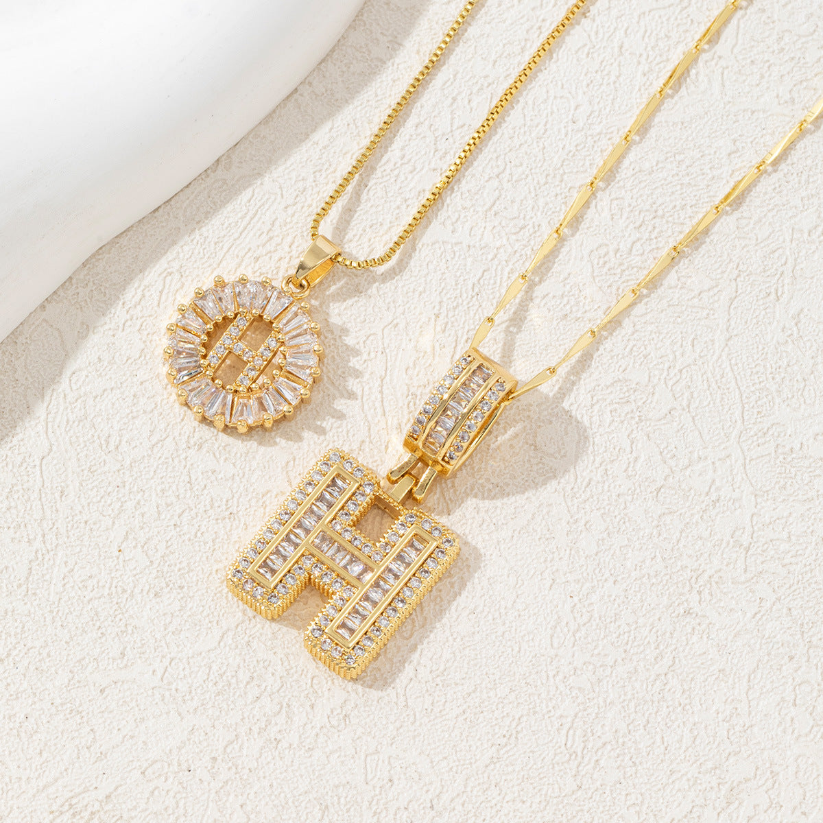 14K Two Piece Diamond Letter Inicials Necklace