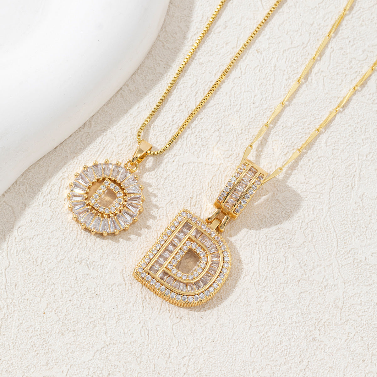 14K Two Piece Diamond Letter Inicials Necklace