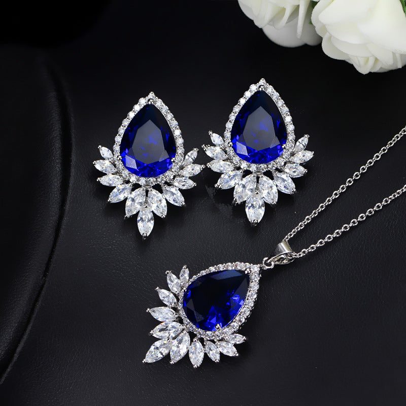 Bridal Sapphire Earring and Pendant Set