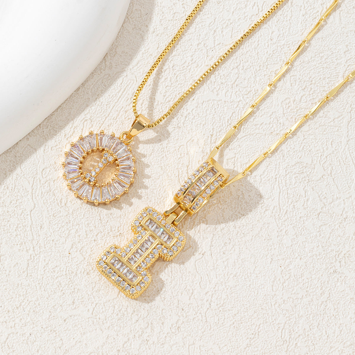 14K Two Piece Diamond Letter Inicials Necklace