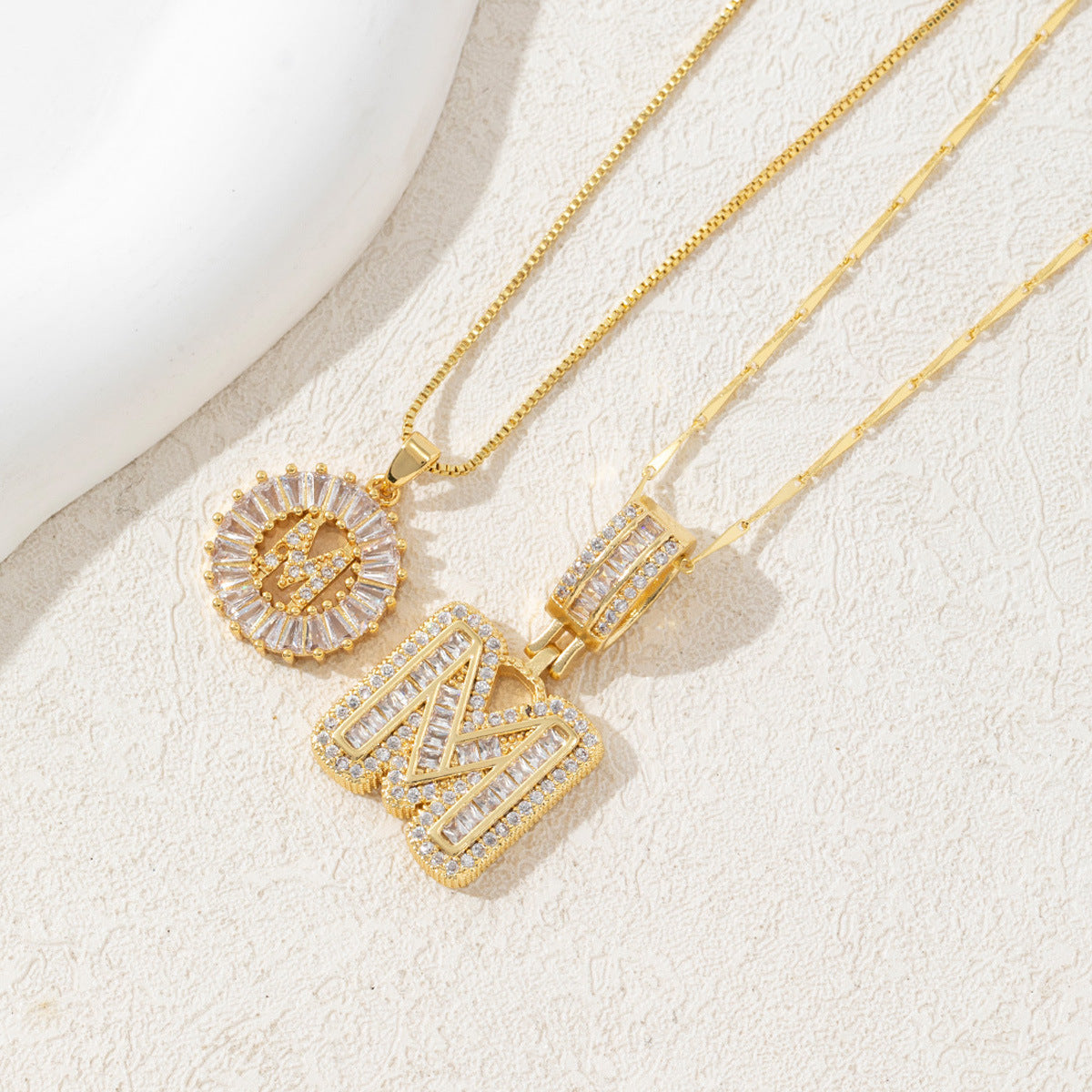 14K Two Piece Diamond Letter Inicials Necklace