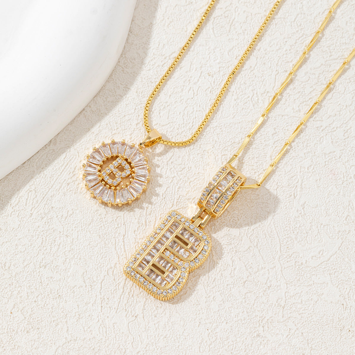 14K Two Piece Diamond Letter Inicials Necklace