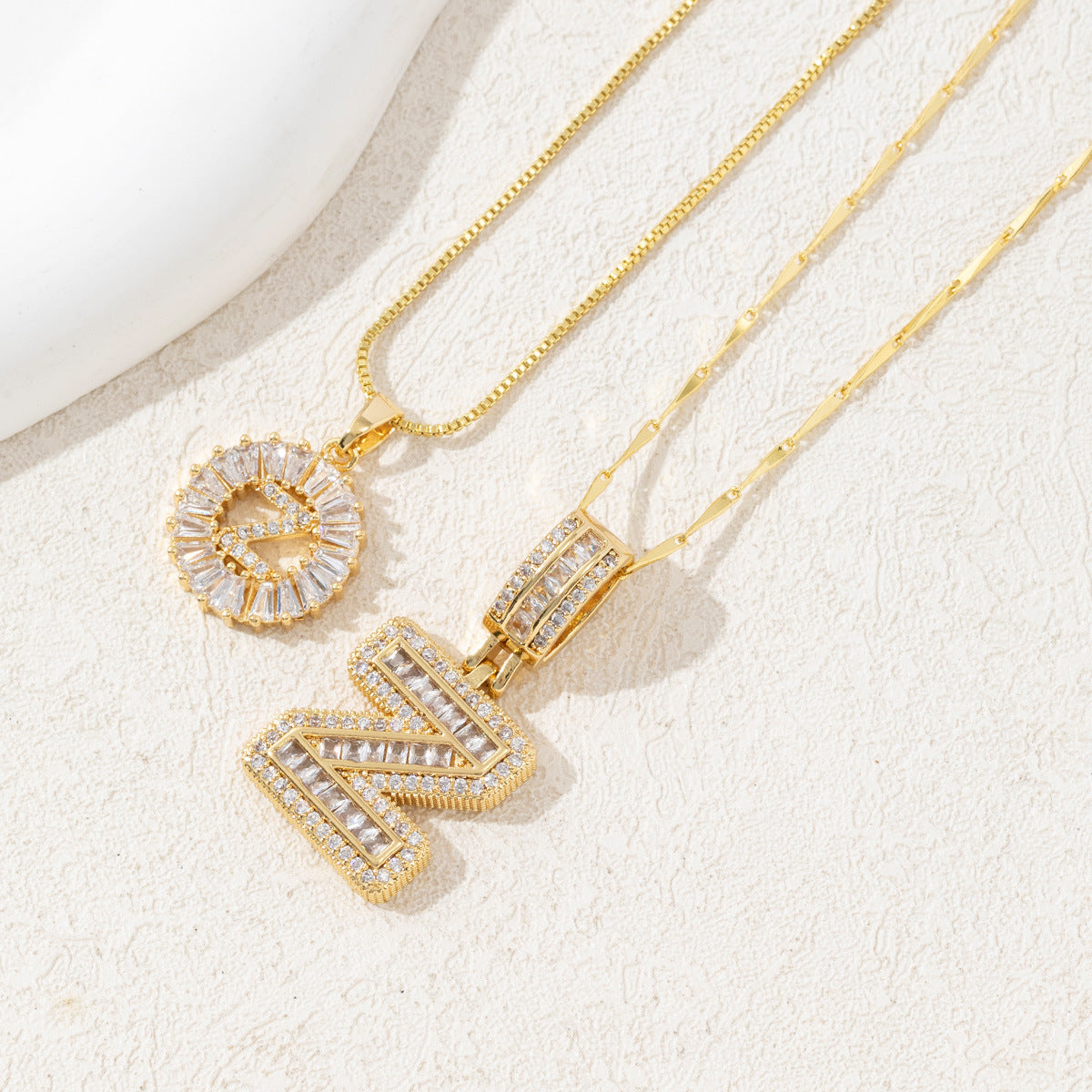 14K Two Piece Diamond Letter Inicials Necklace