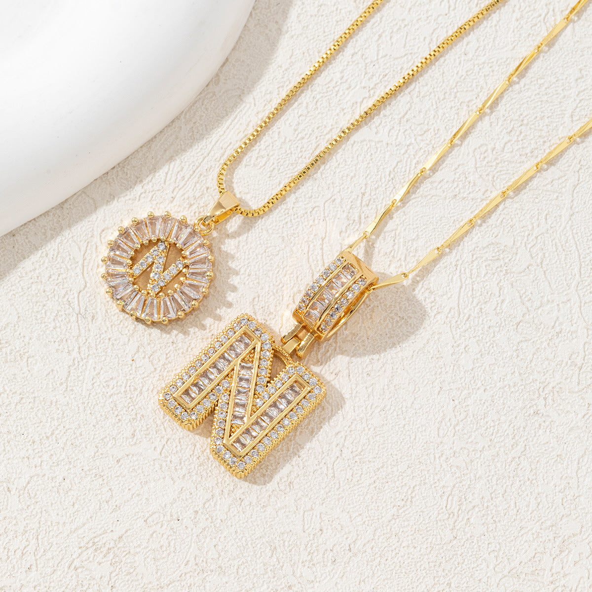 14K Two Piece Diamond Letter Inicials Necklace