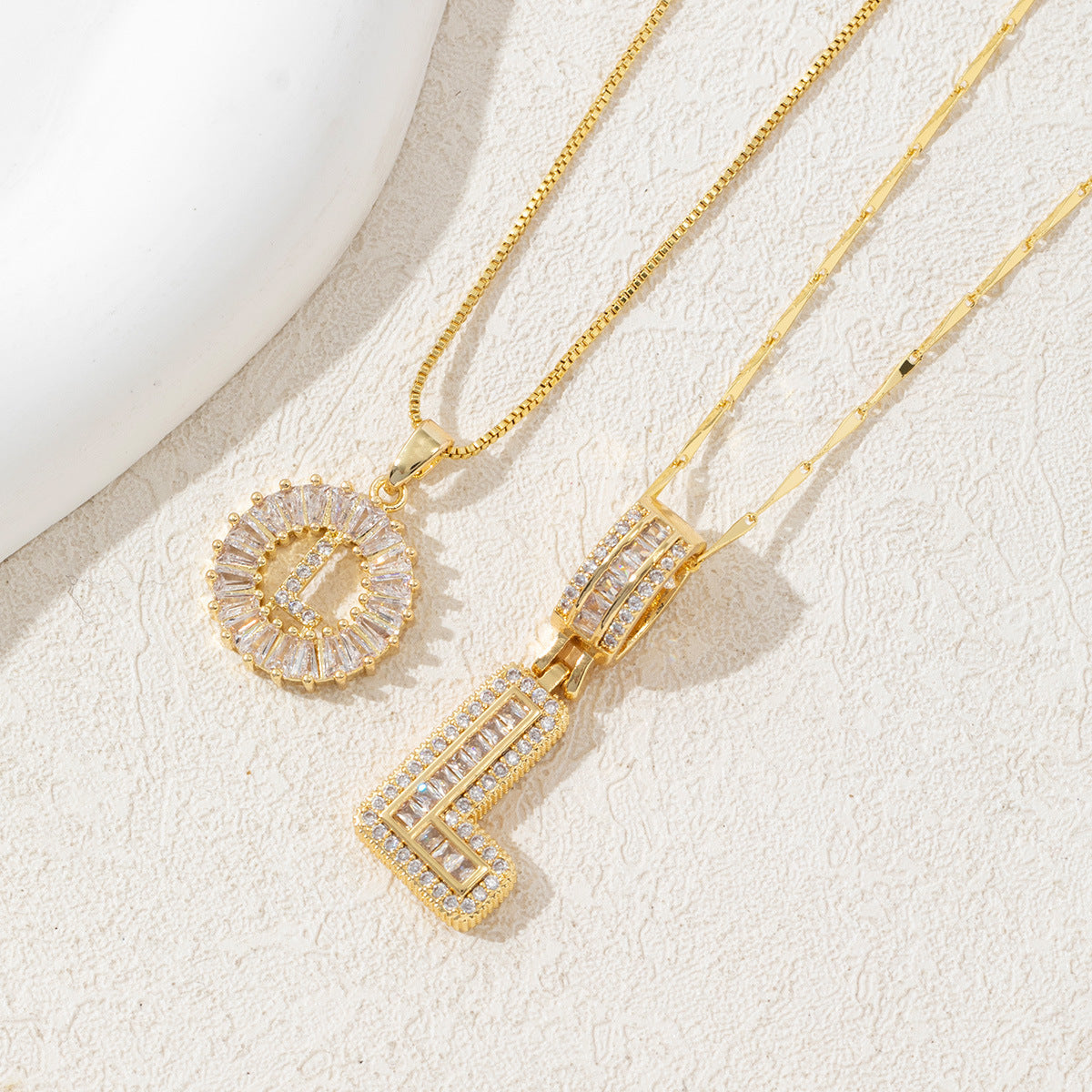 14K Two Piece Diamond Letter Inicials Necklace